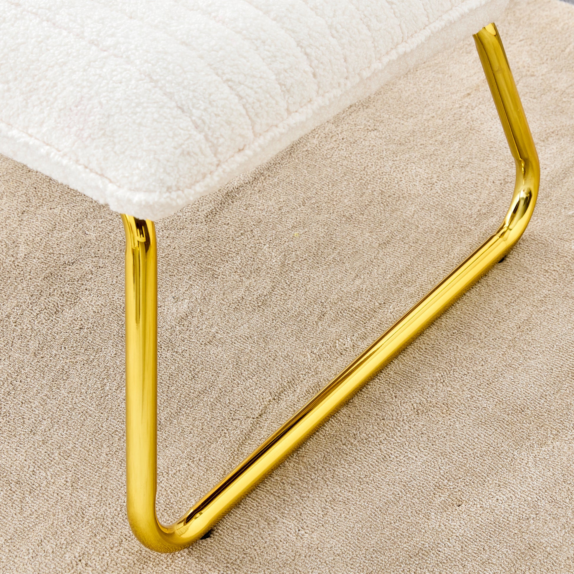 One White Minimalist Armless Sofa Chair With Plush Cushion And Backrest Paired With Golden Metal Legs, Suitable For Offices, Restaurants, Kitchens, Bedrooms White Metal