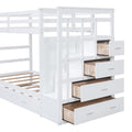 Twin Over Twin Bunk Bed With Trundle And Staircase,White Old Sku:Lt000068Aak White Solid Wood