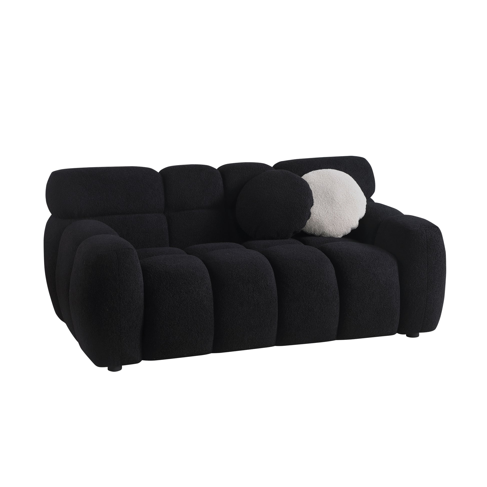 64.96 Length ,35.83" Deepth ,Human Body Structure For Usa People, Marshmallow Sofa,Boucle Sofa ,2 Seater, Beige Boucle Black Light Brown Wood Primary Living Space Medium Soft Split Back Eucalyptus Rolled Arms Boucle 3 Seat