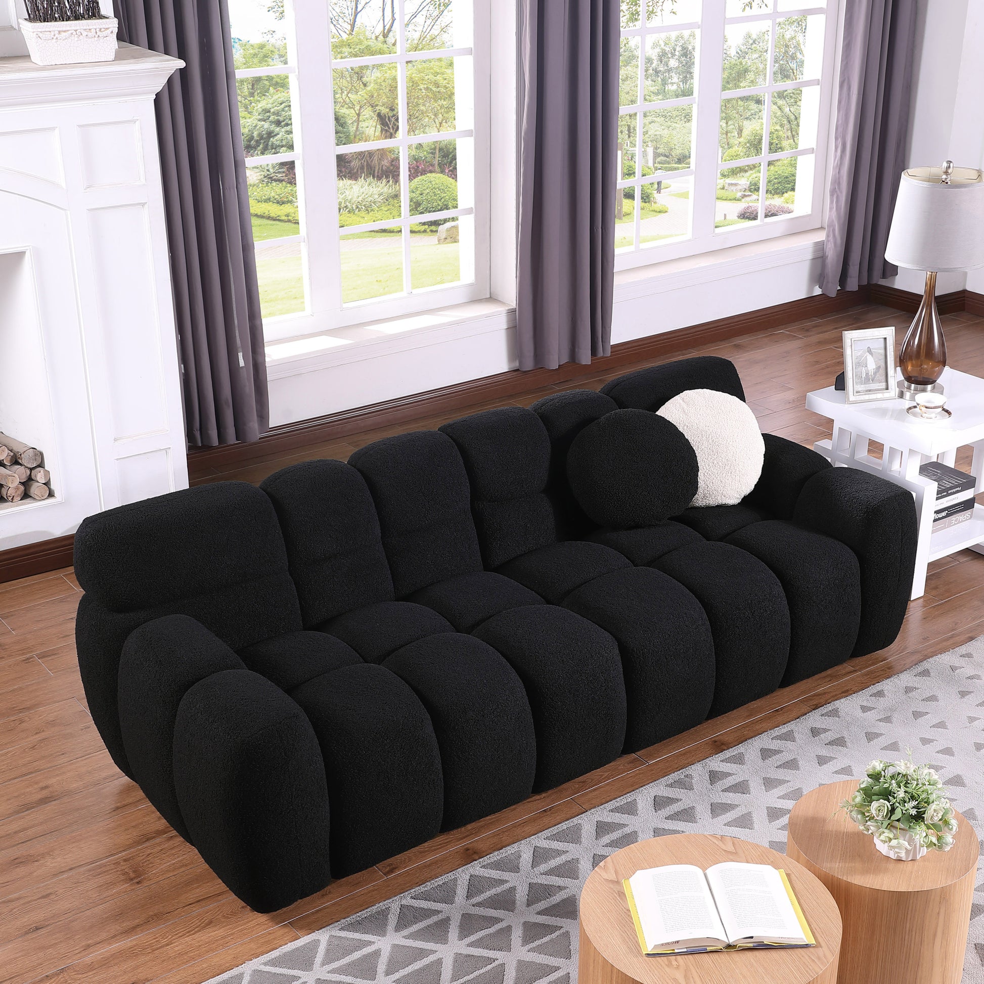 Sofa And Seater ,Human Body Structure For Usa People, Marshmallow Sofa,Boucle Sofa ,Black Boucle Black Light Brown Wood Primary Living Space Medium Soft Split Back Eucalyptus Rolled Arms Boucle 5 Seat