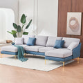 Modern Large Area Linen Leathaire Fabric Color Matching Segmented Sofa, Ultra Wide Lounge Chair, Golden Legs, U Shaped, Blue Light Gray Blue Grey Primary Living Space Wood