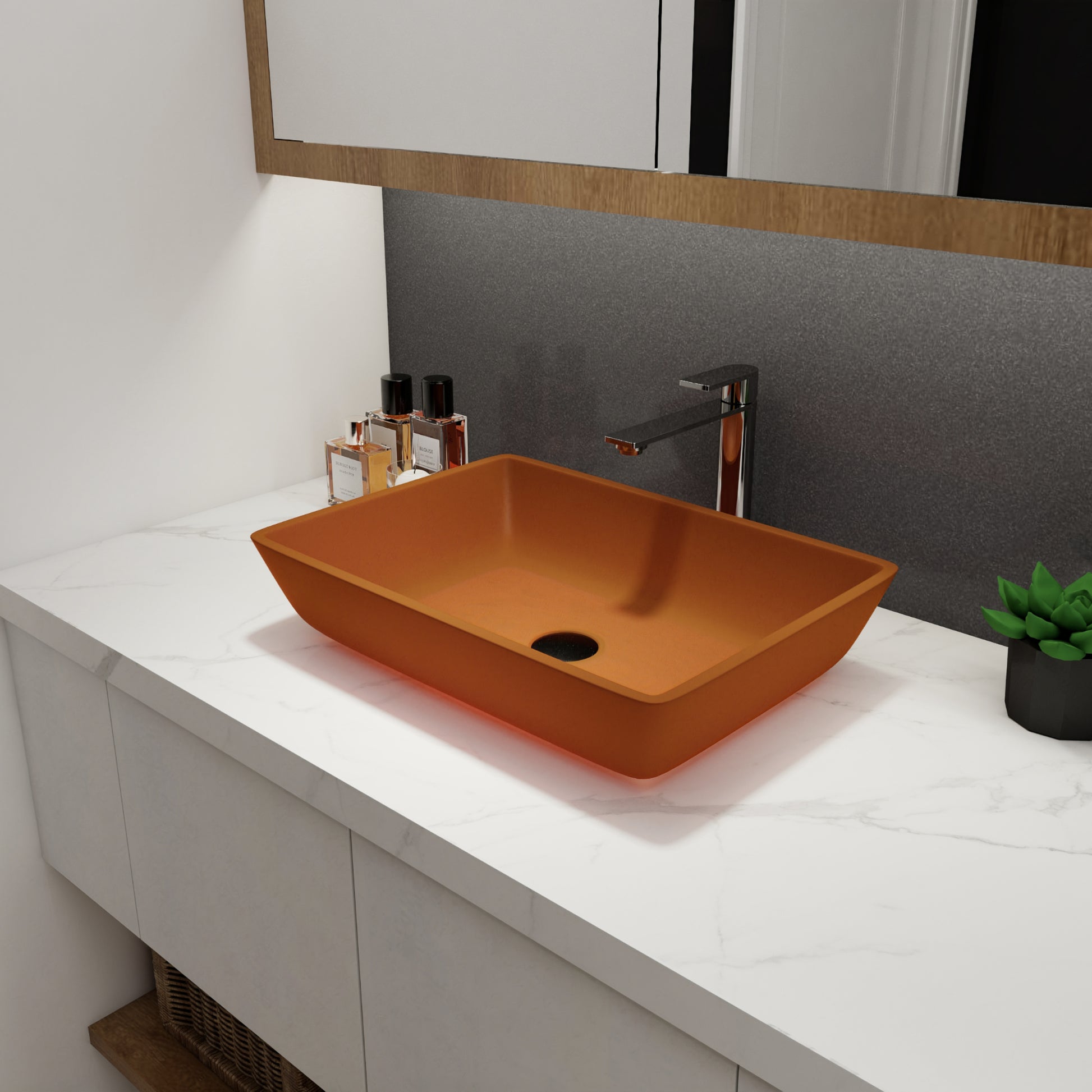 Tempered Glass Matte Bathroom Vessel Sink, Rectangle Bathroom Basin Tempered Glass Matt Tea Brown Bathroom Modern Glass