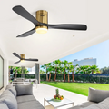 52 Inch Low Profile Ceiling Fan With Remote Control 3 Solid Wood Blades,52 Inches Suitable For Indoor And Outdoor Gold Metal & Wood