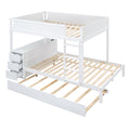 Full Over Full Bunk Bed With Twin Size Trundle, Storage And Desk, White White Solid Wood