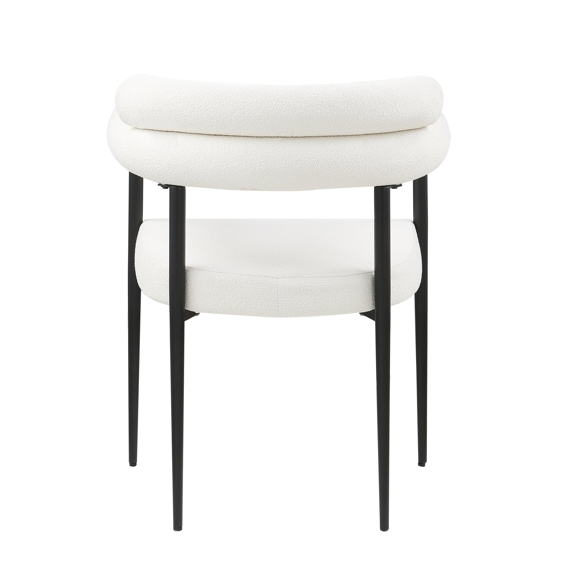 Woker Dining Chairs Set Of 2, Mid Century Modern Dining Chairs, Kitchen Dining Room Chairs, Round Boucle Backrest Sherpa Dining Chair With Black Metal Legs Iron White Black Dining Room Foam Round Dining Chairs Foam Metal