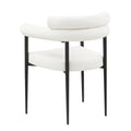 Woker Dining Chairs Set Of 2, Mid Century Modern Dining Chairs, Kitchen Dining Room Chairs, Round Boucle Backrest Sherpa Dining Chair With Black Metal Legs Iron White Black Dining Room Foam Round Dining Chairs Foam Metal