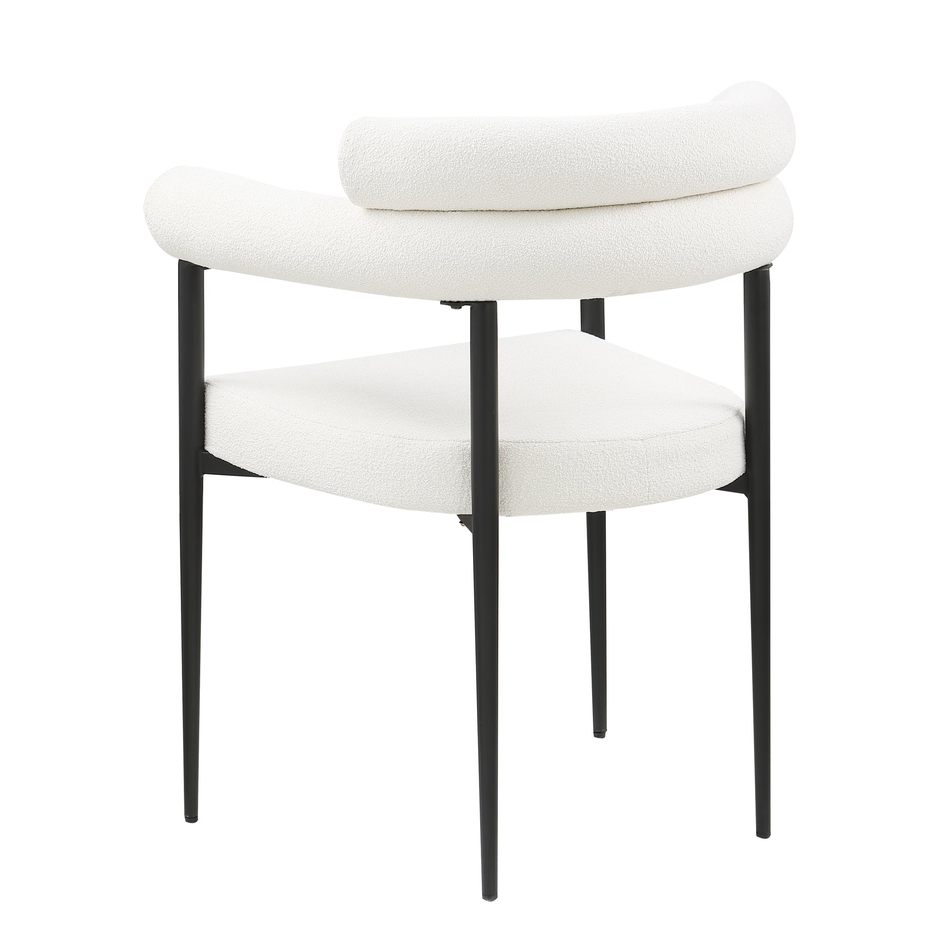 Woker Dining Chairs Set Of 2, Mid Century Modern Dining Chairs, Kitchen Dining Room Chairs, Round Boucle Backrest Sherpa Dining Chair With Black Metal Legs Iron White Black Dining Room Foam Round Dining Chairs Foam Metal