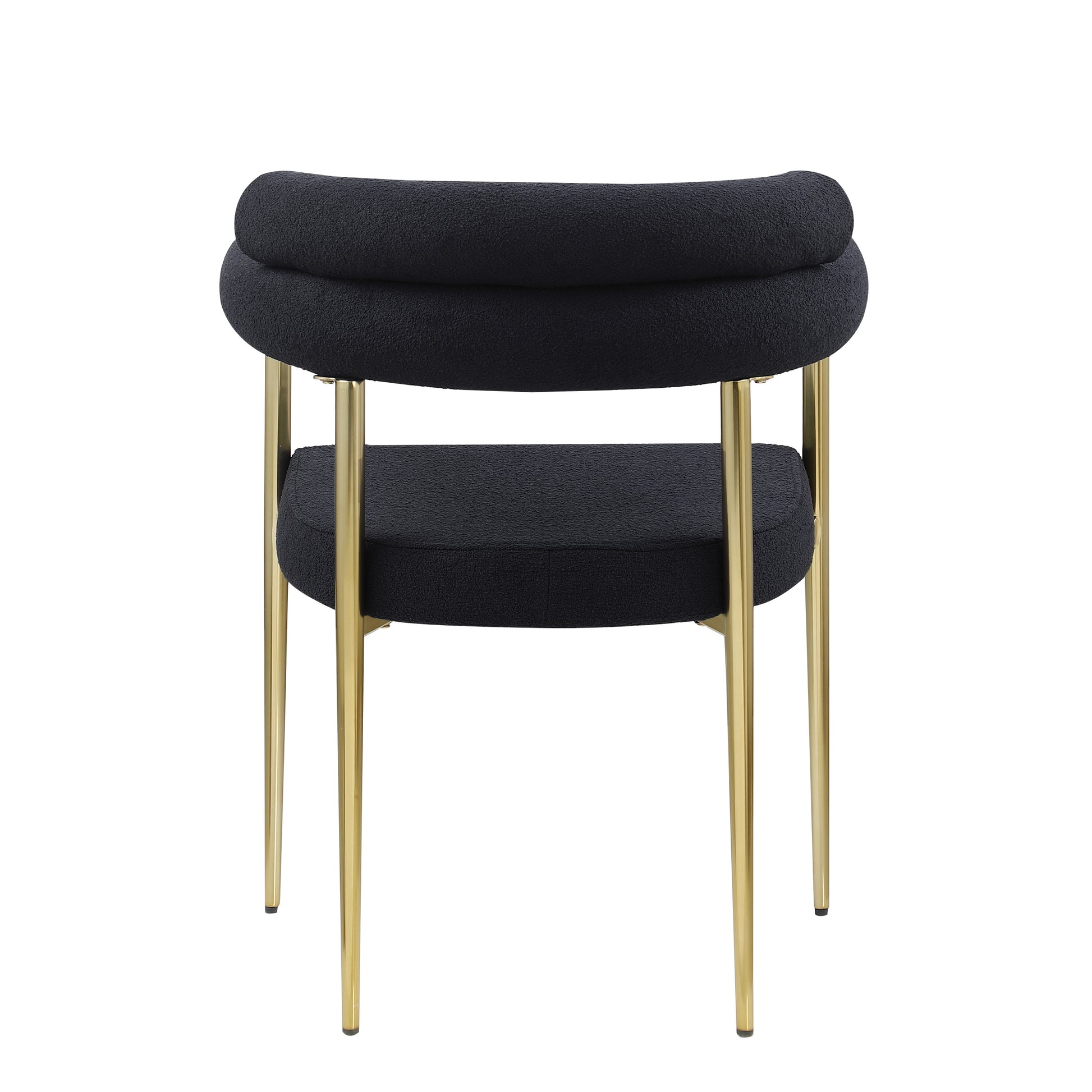 Woker Dining Chairs Set Of 2, Mid Century Modern Dining Chairs, Kitchen Dining Room Chairs, Round Boucle Backrest Sherpa Dining Chair With Brushed Bronze Metal Legs Iron Black Dining Room Foam Round Dining Chairs Foam Metal