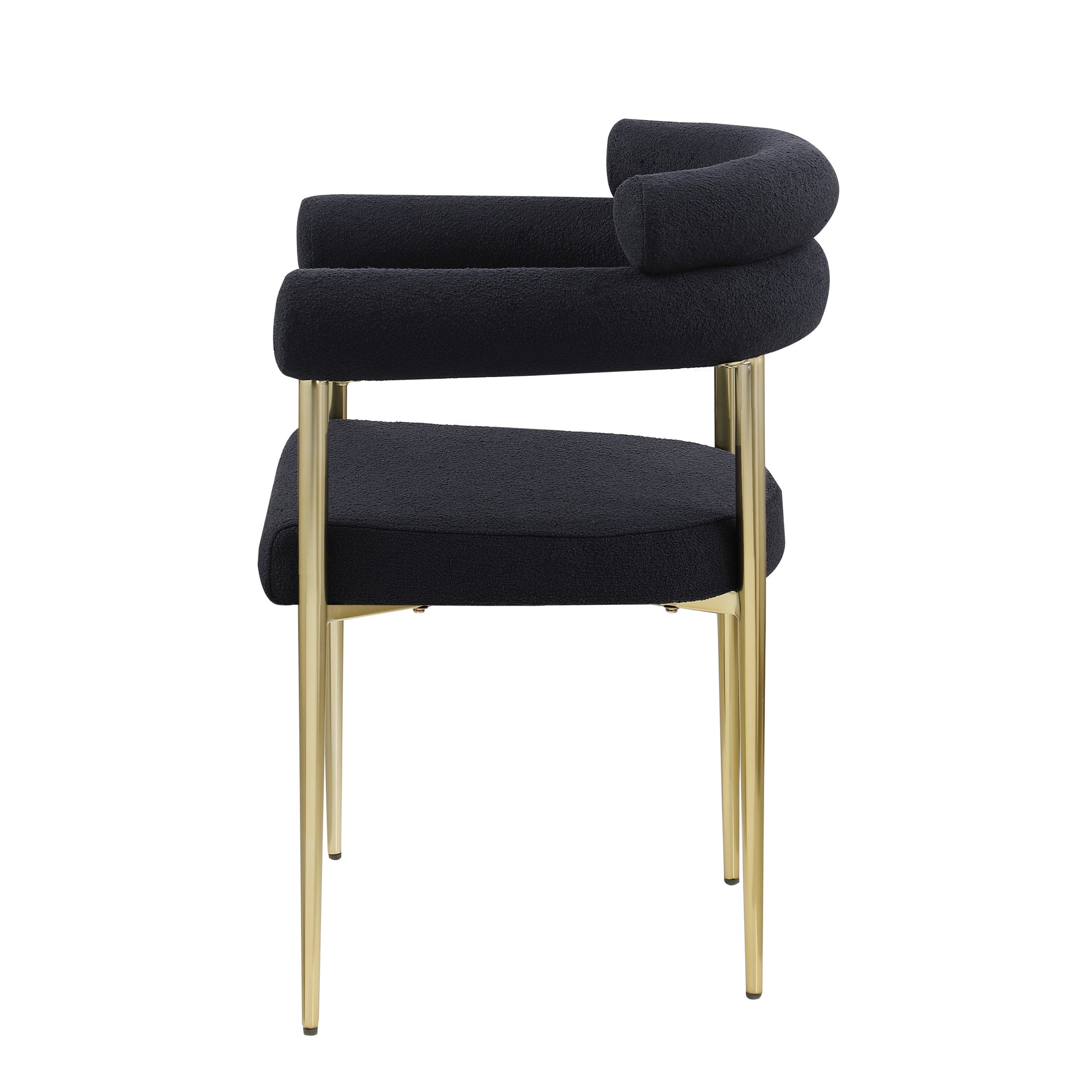 Woker Dining Chairs Set Of 2, Mid Century Modern Dining Chairs, Kitchen Dining Room Chairs, Round Boucle Backrest Sherpa Dining Chair With Brushed Bronze Metal Legs Iron Black Dining Room Foam Round Dining Chairs Foam Metal