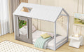 Twin Size House Platform With Roof And Window, White Antique Grey Old Sku: Wf294130Aae Box Spring Not Required Twin Natural White Wood Bedroom Pine