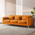 Velvet Sofa With Pillows And Gold Finish Metal Leg For Living Room Orange Velvet