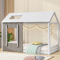 Twin Size House Platform With Roof And Window, White Antique Grey Old Sku: Wf294130Aae Box Spring Not Required Twin Natural White Wood Bedroom Pine