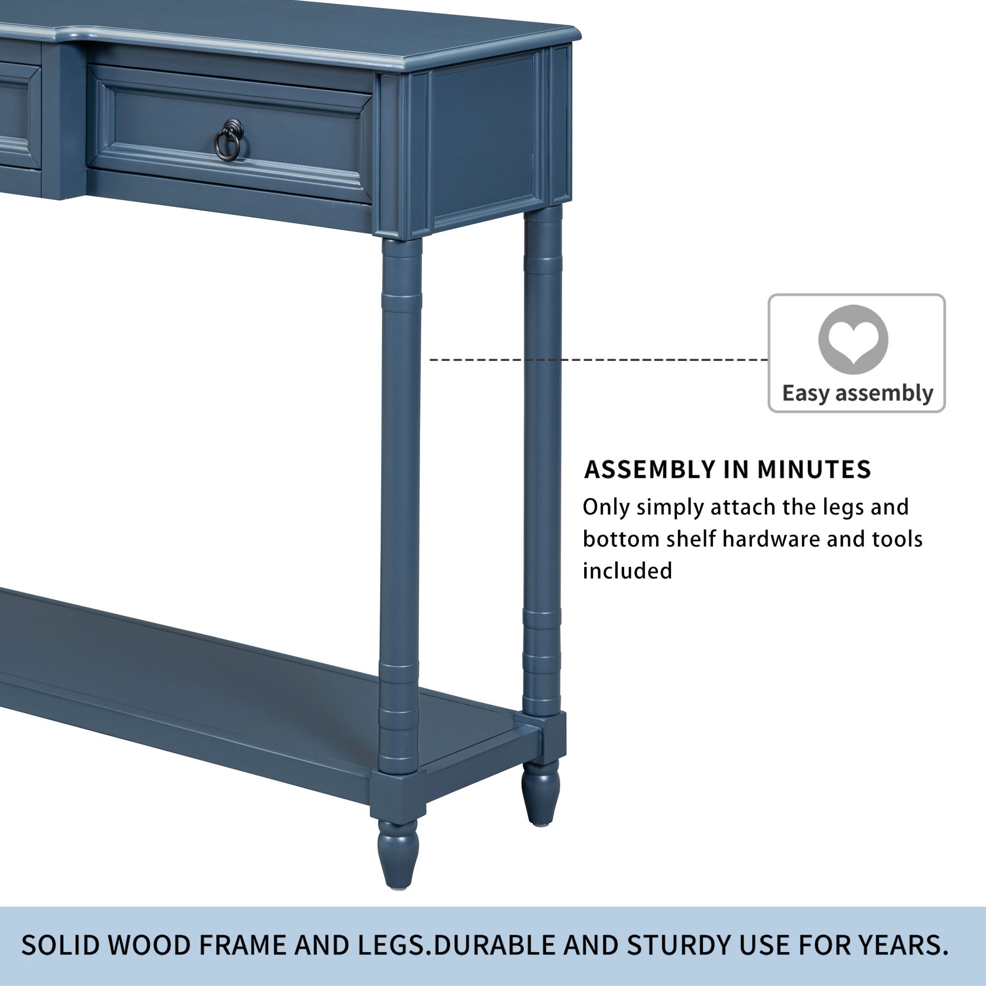 Console Table Sofa Table With Drawers For Entryway With Projecting Drawers And Long Shelf Antique Navy, Old Sku: Wf189574Aam Antique Navy Solid Wood Mdf