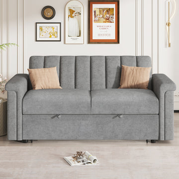 Convertible Soft Cushion Sofa Pull Bed ,For Two People To Sit On Gray Polyester