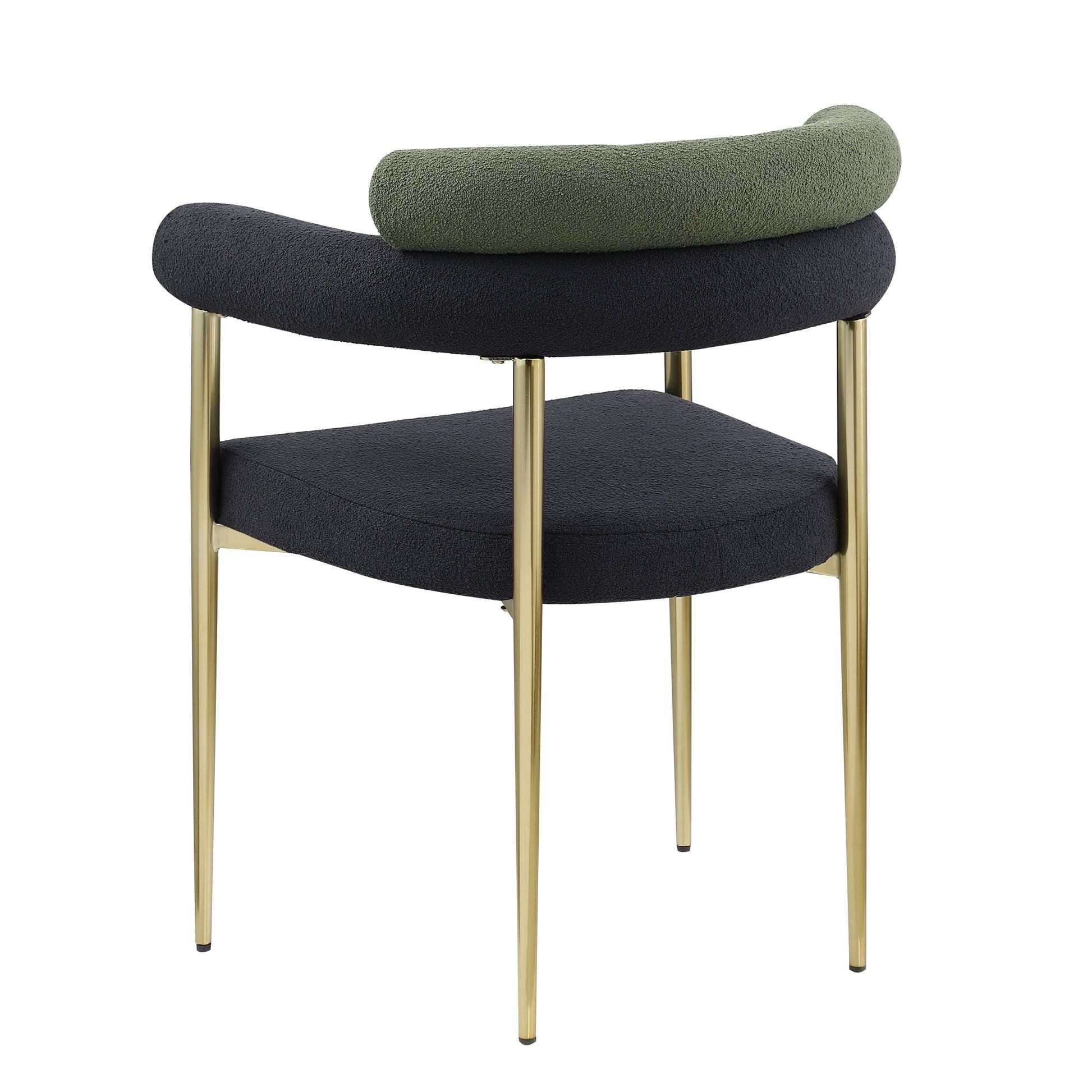 Woker Dining Chairs Set Of 2, Mid Century Modern Dining Chairs, Kitchen Dining Room Chairs, Round Boucle Backrest Sherpa Dining Chair With Brushed Bronze Metal Legs Iron Dark Green Black Dining Room Foam Round Dining Chairs Foam Metal