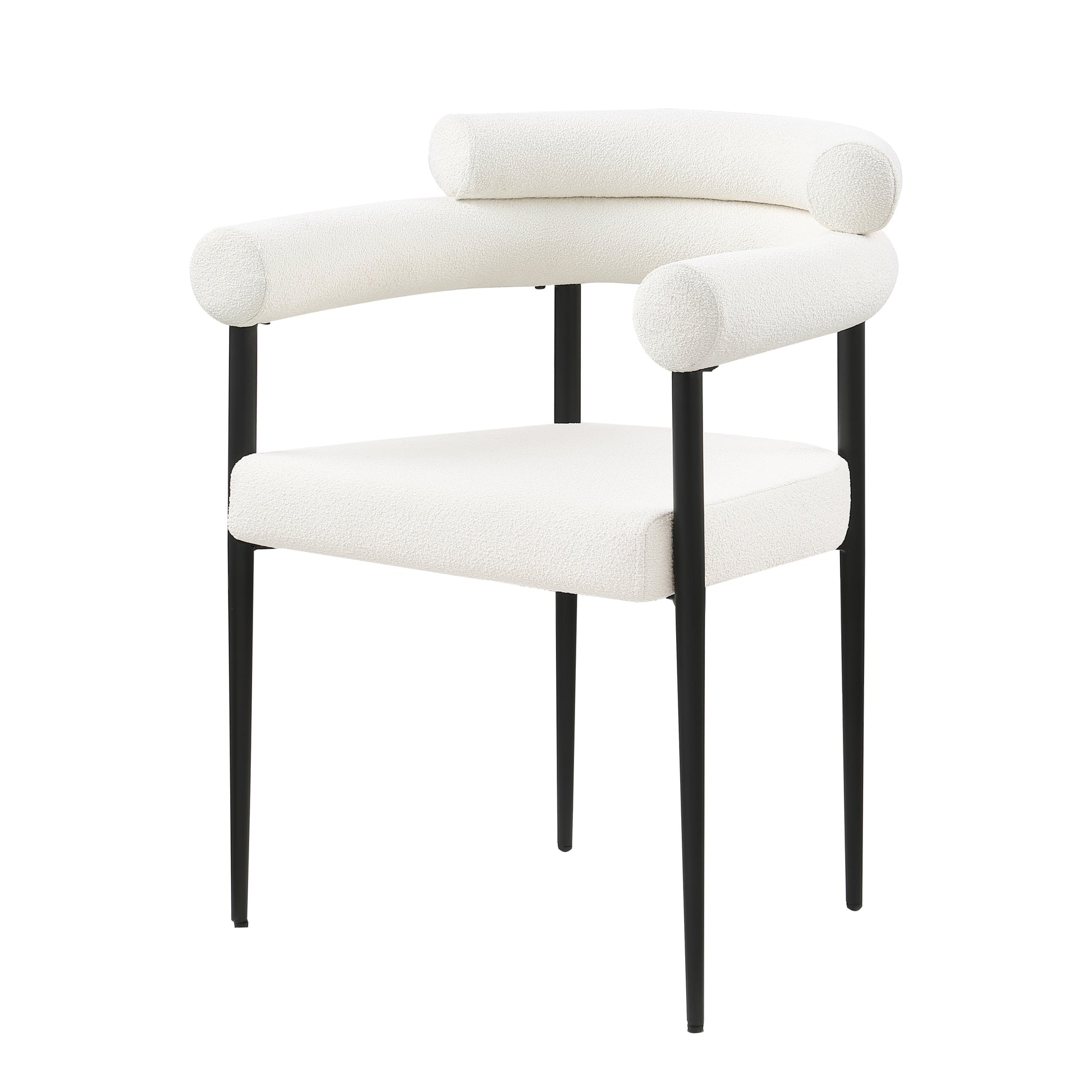 Woker Dining Chairs Set Of 2, Mid Century Modern Dining Chairs, Kitchen Dining Room Chairs, Round Boucle Backrest Sherpa Dining Chair With Black Metal Legs Iron White Black Dining Room Foam Round Dining Chairs Foam Metal