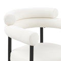 Woker Dining Chairs Set Of 2, Mid Century Modern Dining Chairs, Kitchen Dining Room Chairs, Round Boucle Backrest Sherpa Dining Chair With Black Metal Legs Iron White Black Dining Room Foam Round Dining Chairs Foam Metal