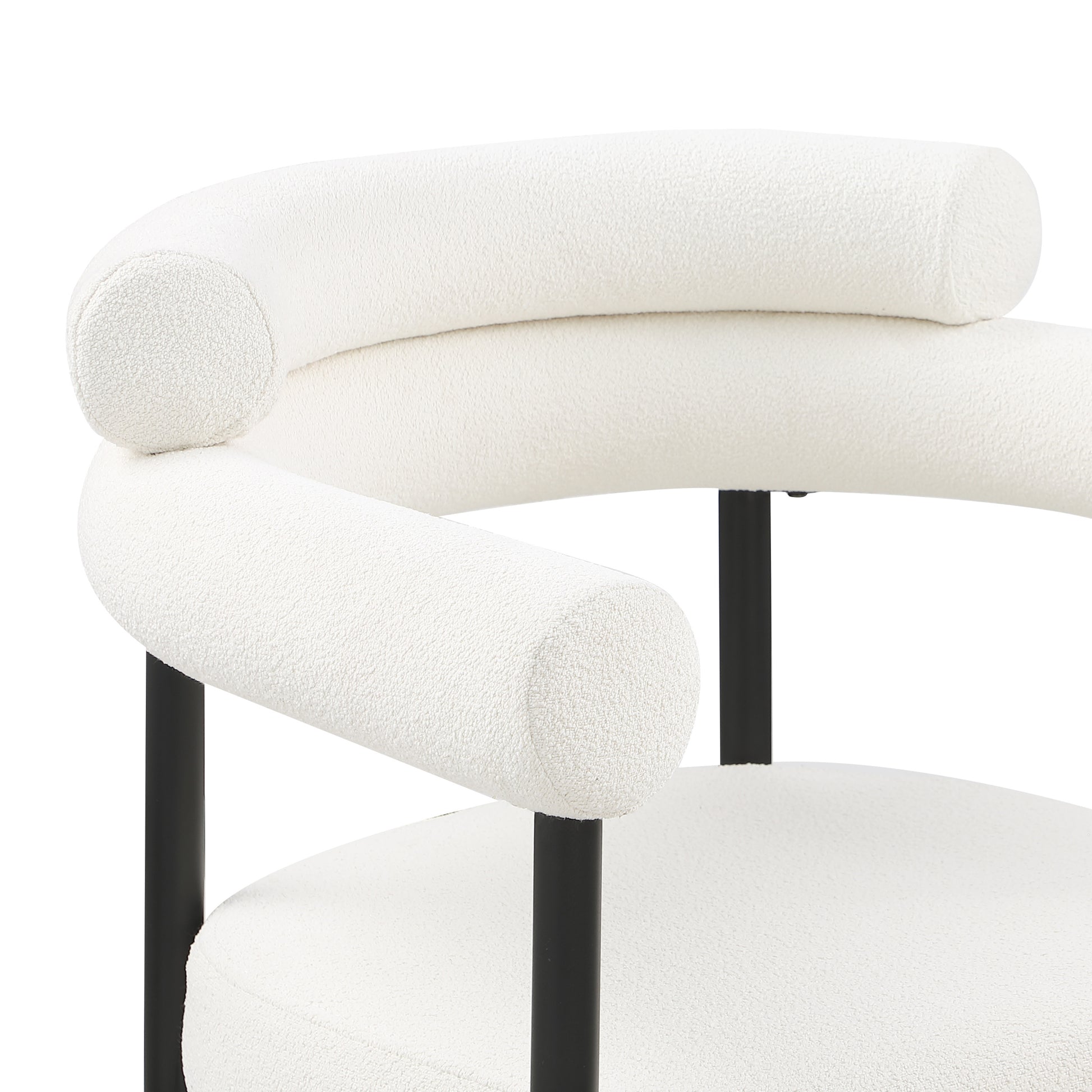 Woker Dining Chairs Set Of 2, Mid Century Modern Dining Chairs, Kitchen Dining Room Chairs, Round Boucle Backrest Sherpa Dining Chair With Black Metal Legs Iron White Black Dining Room Foam Round Dining Chairs Foam Metal