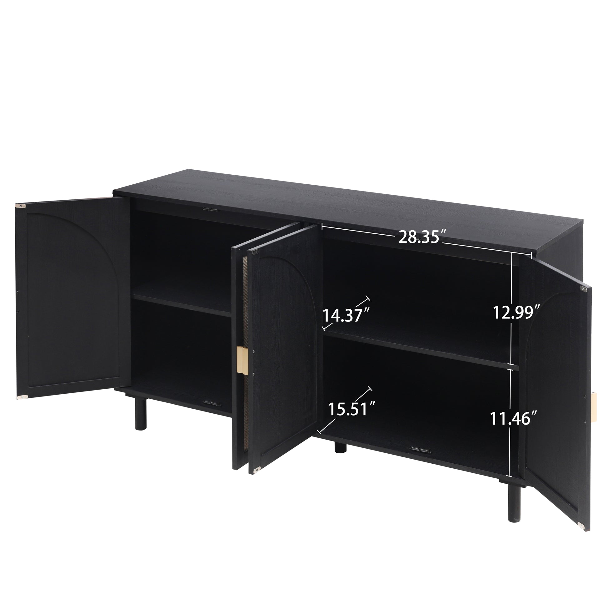 4 Door Cabinet, Suitable For Bedroom, Living Room, Study Black Mdf