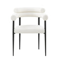 Woker Dining Chairs Set Of 2, Mid Century Modern Dining Chairs, Kitchen Dining Room Chairs, Round Boucle Backrest Sherpa Dining Chair With Black Metal Legs Iron White Black Dining Room Foam Round Dining Chairs Foam Metal