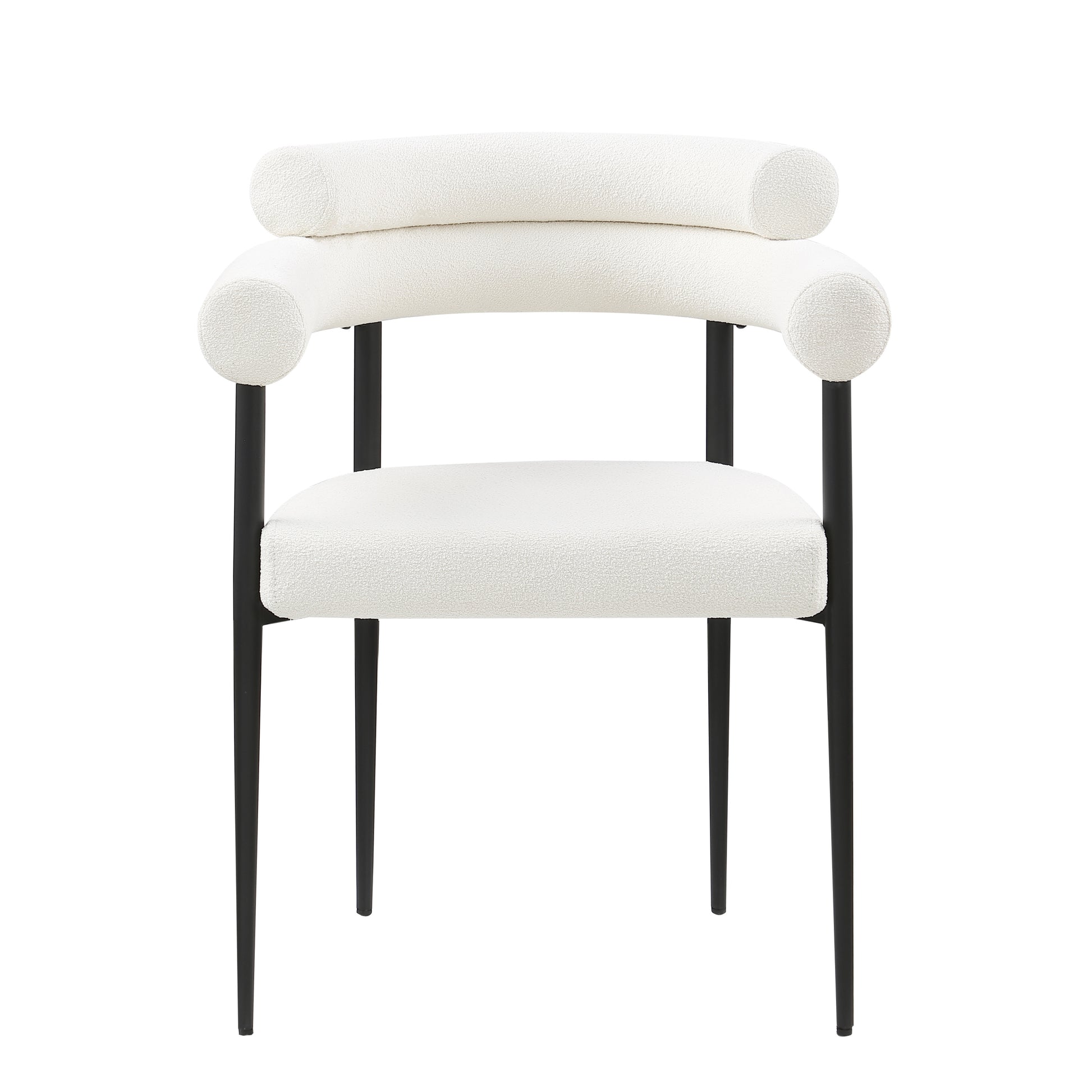 Woker Dining Chairs Set Of 2, Mid Century Modern Dining Chairs, Kitchen Dining Room Chairs, Round Boucle Backrest Sherpa Dining Chair With Black Metal Legs Iron White Black Dining Room Foam Round Dining Chairs Foam Metal
