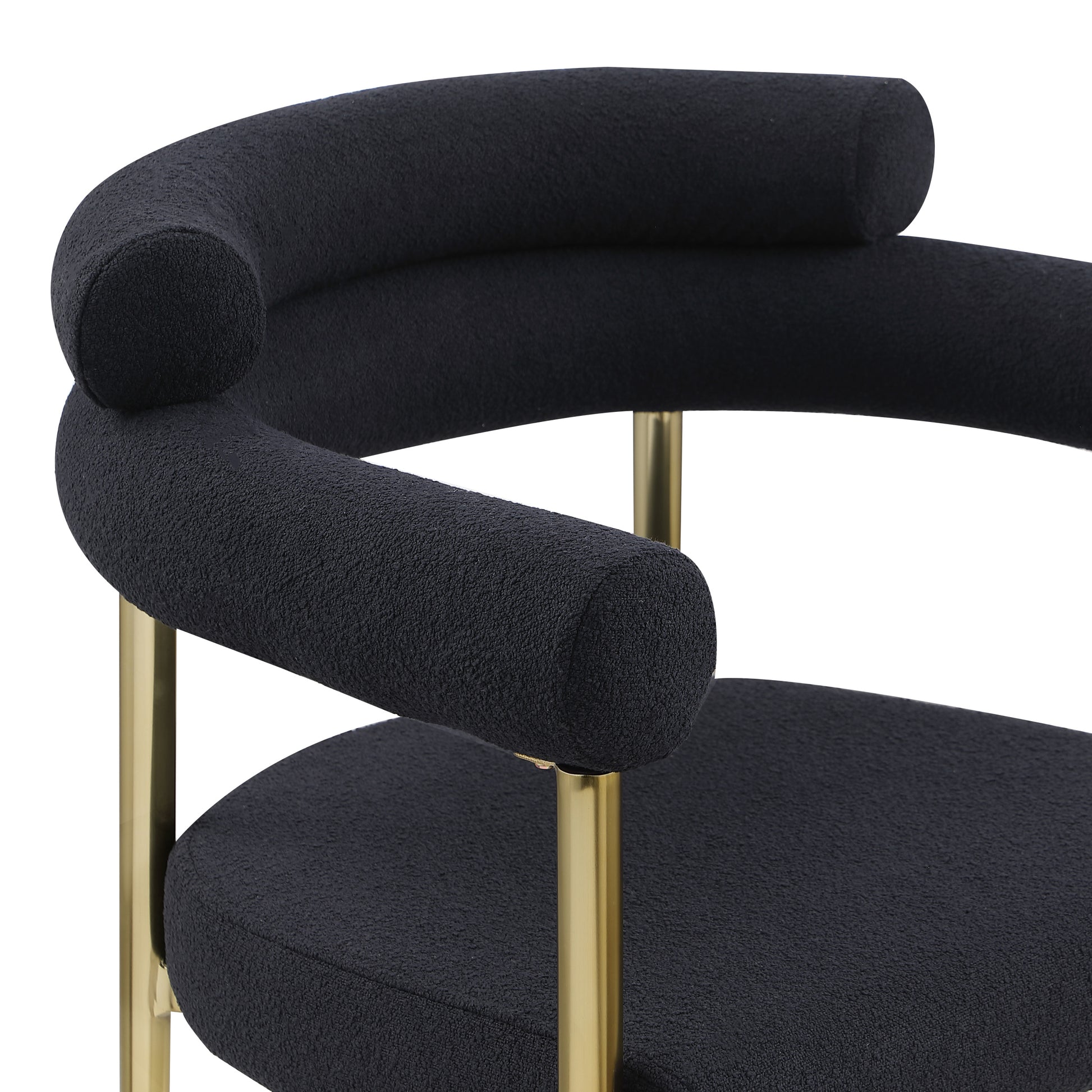 Woker Dining Chairs Set Of 2, Mid Century Modern Dining Chairs, Kitchen Dining Room Chairs, Round Boucle Backrest Sherpa Dining Chair With Brushed Bronze Metal Legs Iron Black Dining Room Foam Round Dining Chairs Foam Metal