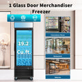 Orikool Glass Door Merchandiser Freezer 19.3 Cu.Ft Swing Door Commercial Reach In Display Freezers With Led Top Panel Upright Freeze Storage Black Steel