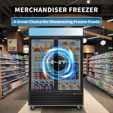 Orikool Glass Door Merchandiser Freezer 44.7 Cu.Ft Swing Door Commercial Reach In Display Freezers With Led Top Panel Upright Freeze Storage Black Steel