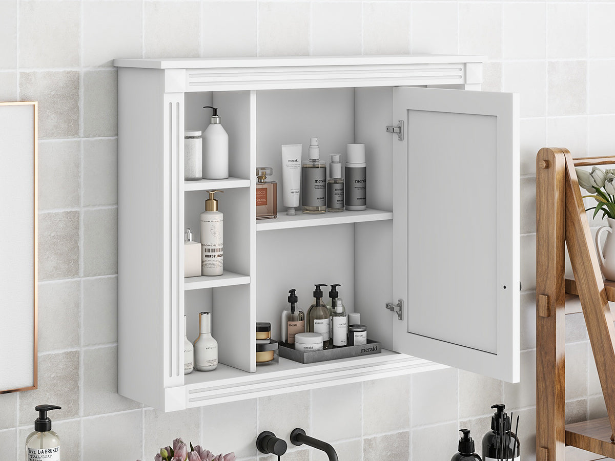 35'' X 28'' Wall Mounted Bathroom Storage Cabinet, Medicine Cabinet, Modern Bathroom Wall Cabinet With Mirror, Mirror Cabinet With 6 Open Shelves Not Include Bathroom Vanity White Bathroom Mdf