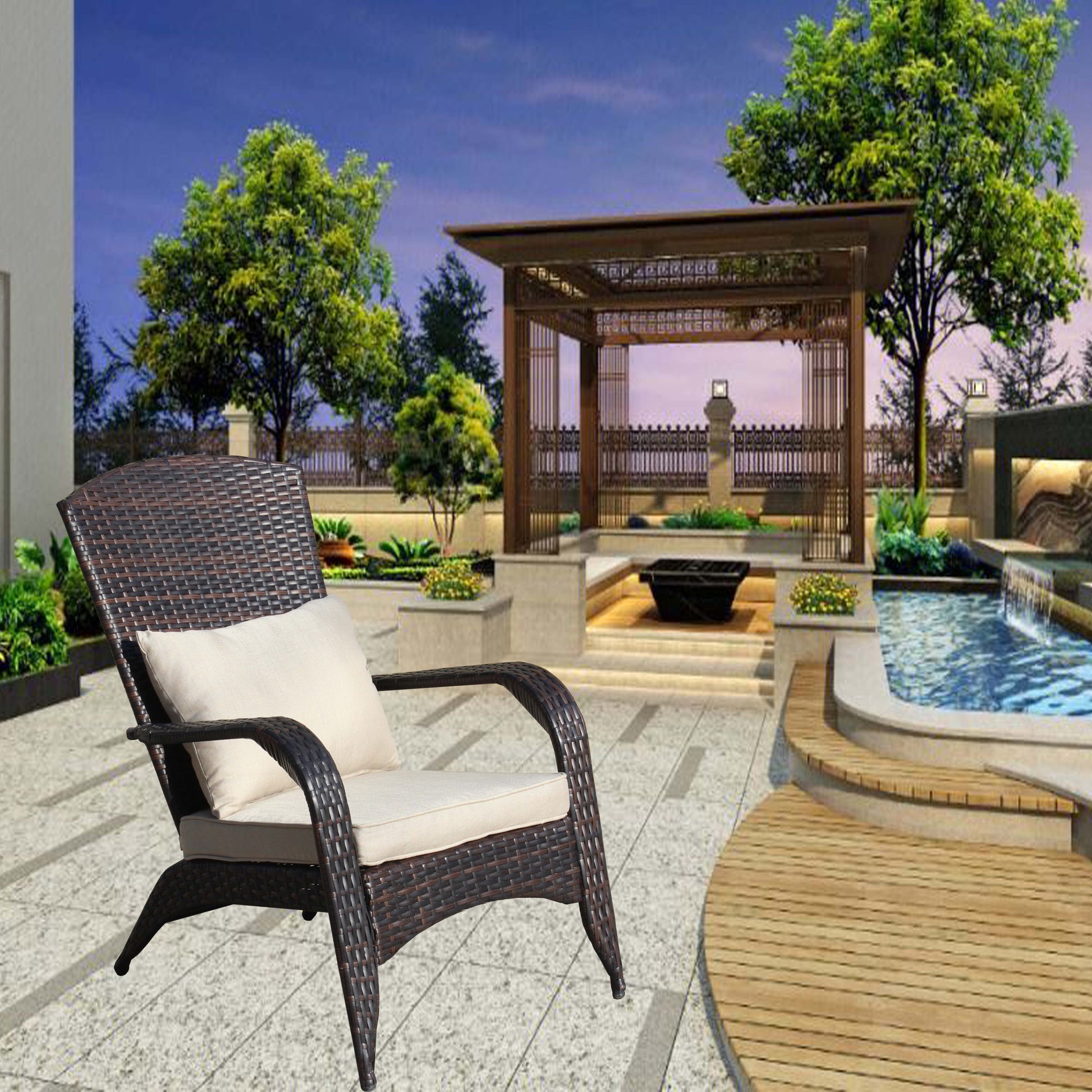 Patio Chair With Cushions Beige Cushion Brown Pe Rattan Iron Waterproof Fabric