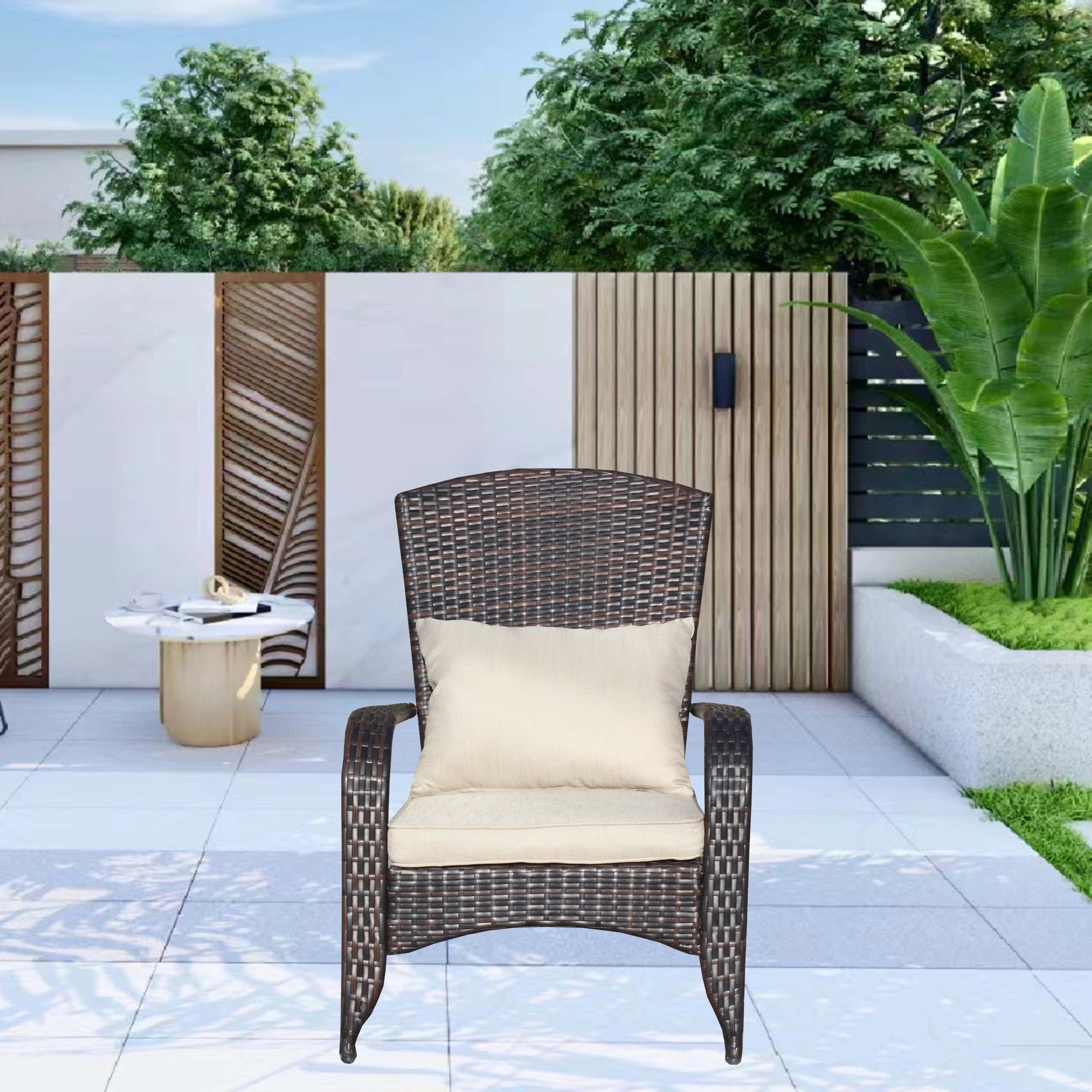 Patio Chair With Cushions Beige Cushion Brown Pe Rattan Iron Waterproof Fabric