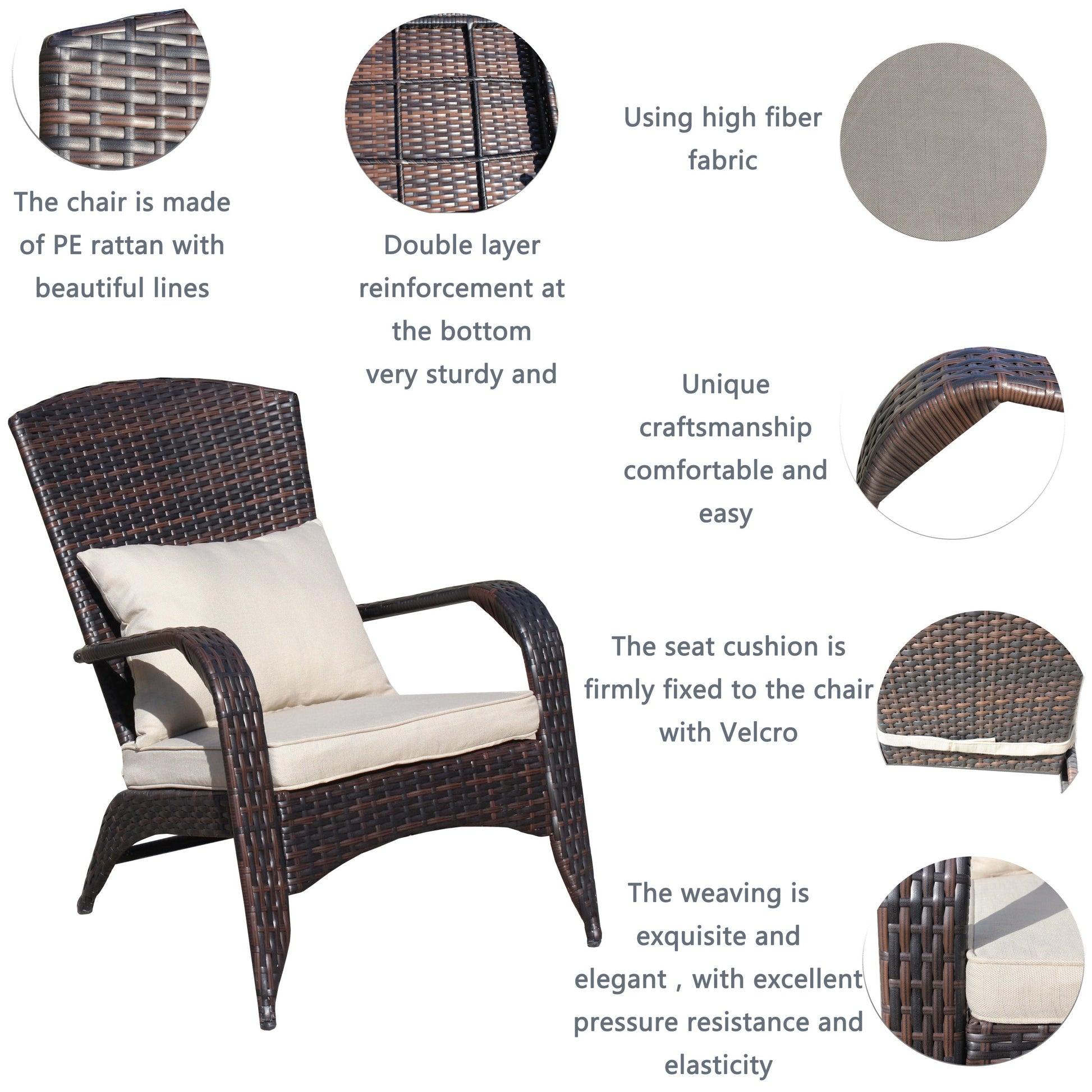 Patio Chair With Cushions Beige Cushion Brown Pe Rattan Iron Waterproof Fabric