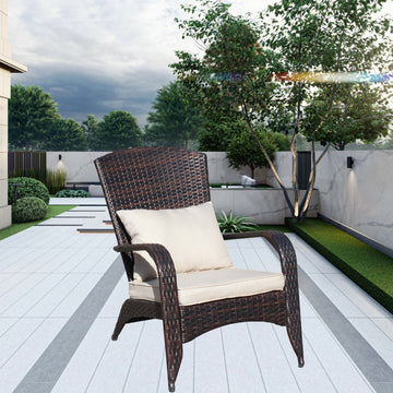Patio Chair With Cushions Beige Cushion Brown Pe Rattan Iron Waterproof Fabric