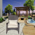 Patio Chair With Cushions Beige Cushion Brown Pe Rattan Iron Waterproof Fabric