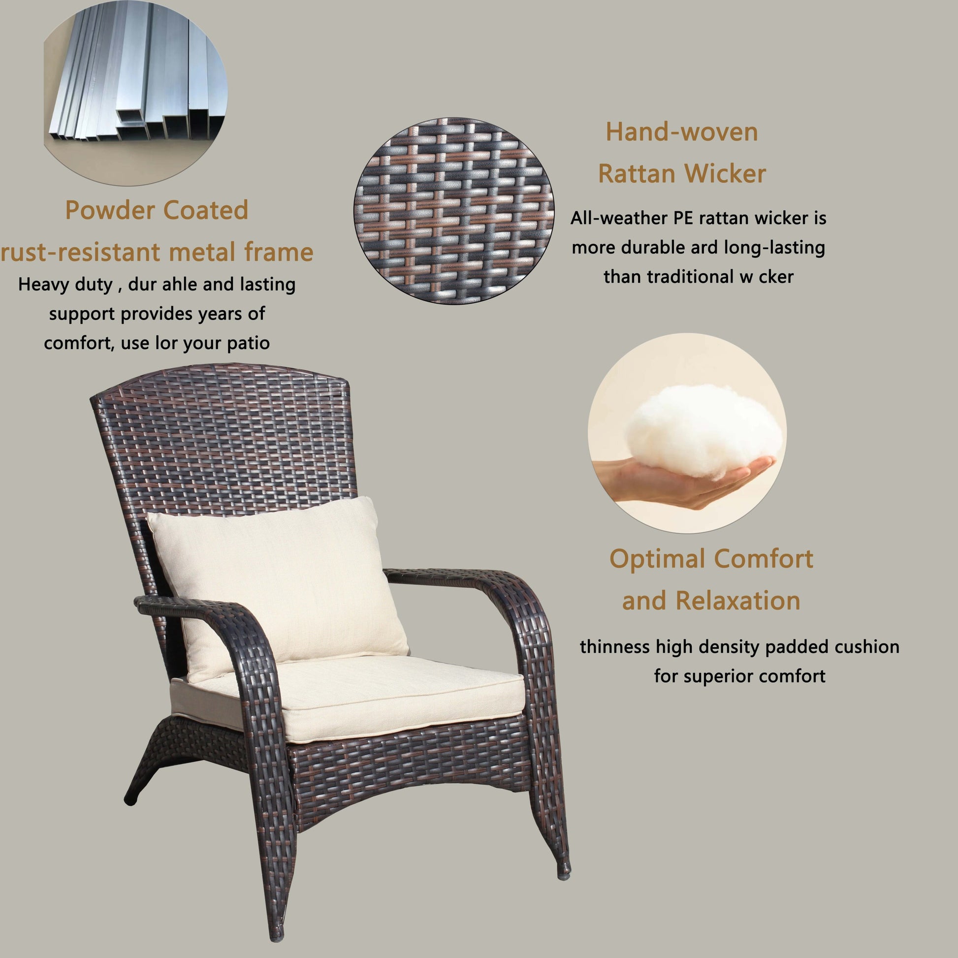 Patio Chair With Cushions Beige Cushion Brown Pe Rattan Iron Waterproof Fabric