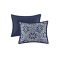 7 Piece Flocking Comforter Set With Euro Shams And Throw Pillows Navy Polyester