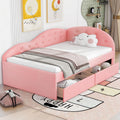 Twin Size Pu Upholstered Tufted Daybed With Two Drawers And Cloud Shaped Guardrail, Pink Box Spring Not Required Twin Pink Wood Daybeds Faux Leather Upholstered