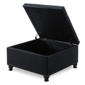 Large Square Storage Ottoman With Wooden Legs, Upholstered Button Tufted Coffee Table With Nail Trims For Living Space, Black Espresso Wood Primary Living Space Black Solid Rubberwood Wood With Storage Black Pu Faux Leather Faux Leather Backless Medium