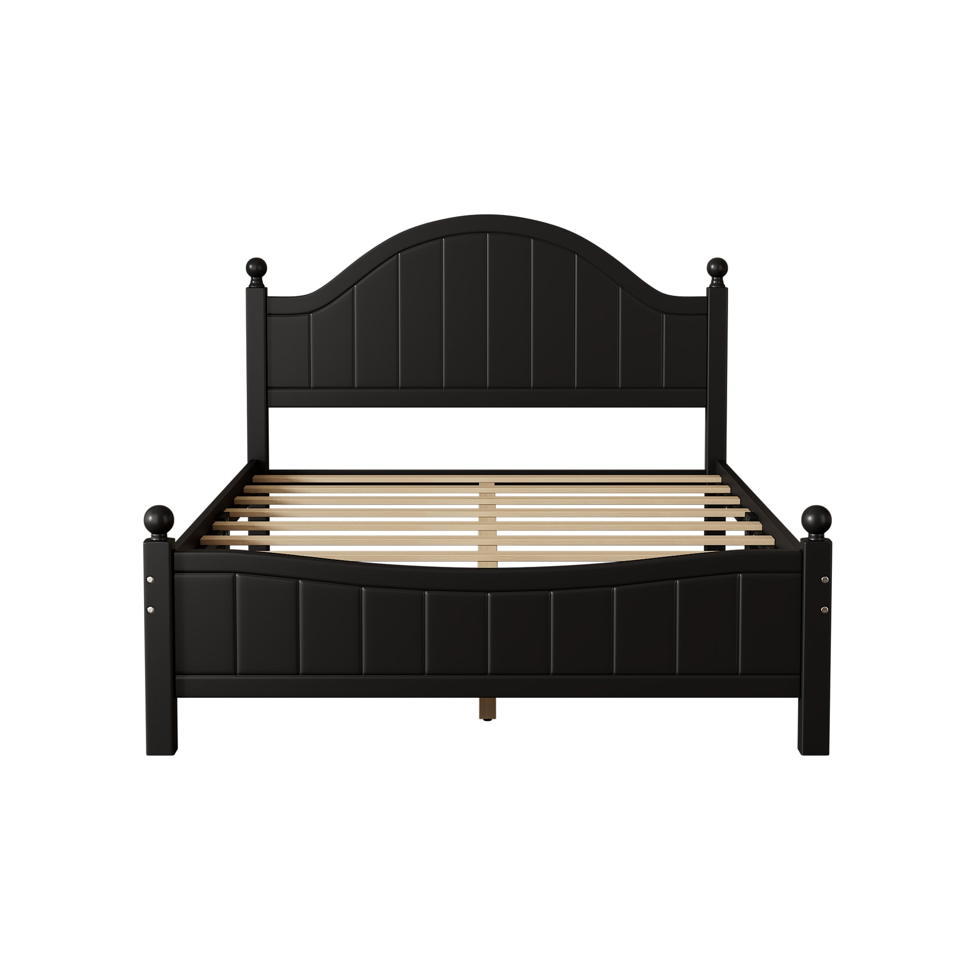 Traditional Concise Style Black Solid Wood Platform Bed, No Need Box Spring, Full Black Wood