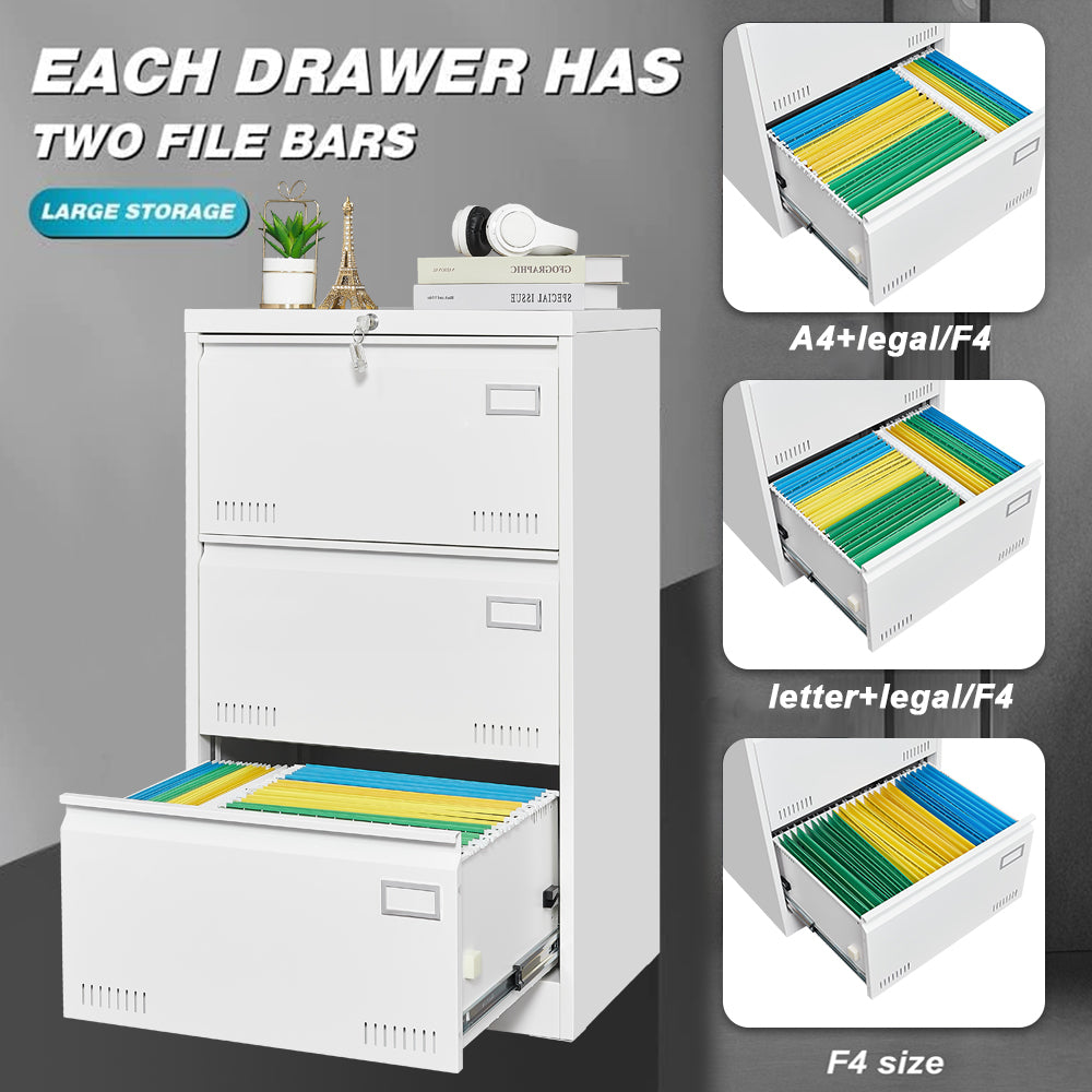 Filing Cabinet Lateral File Cabinet 3 Drawer, White Filing Cabinets With Lock, Locking Metal File Cabinets Three Drawer Office Cabinet For Legal Letter A4 F4 Home Offic Filing Cabinets 3 4 Drawers White Office Drawers Included Metal