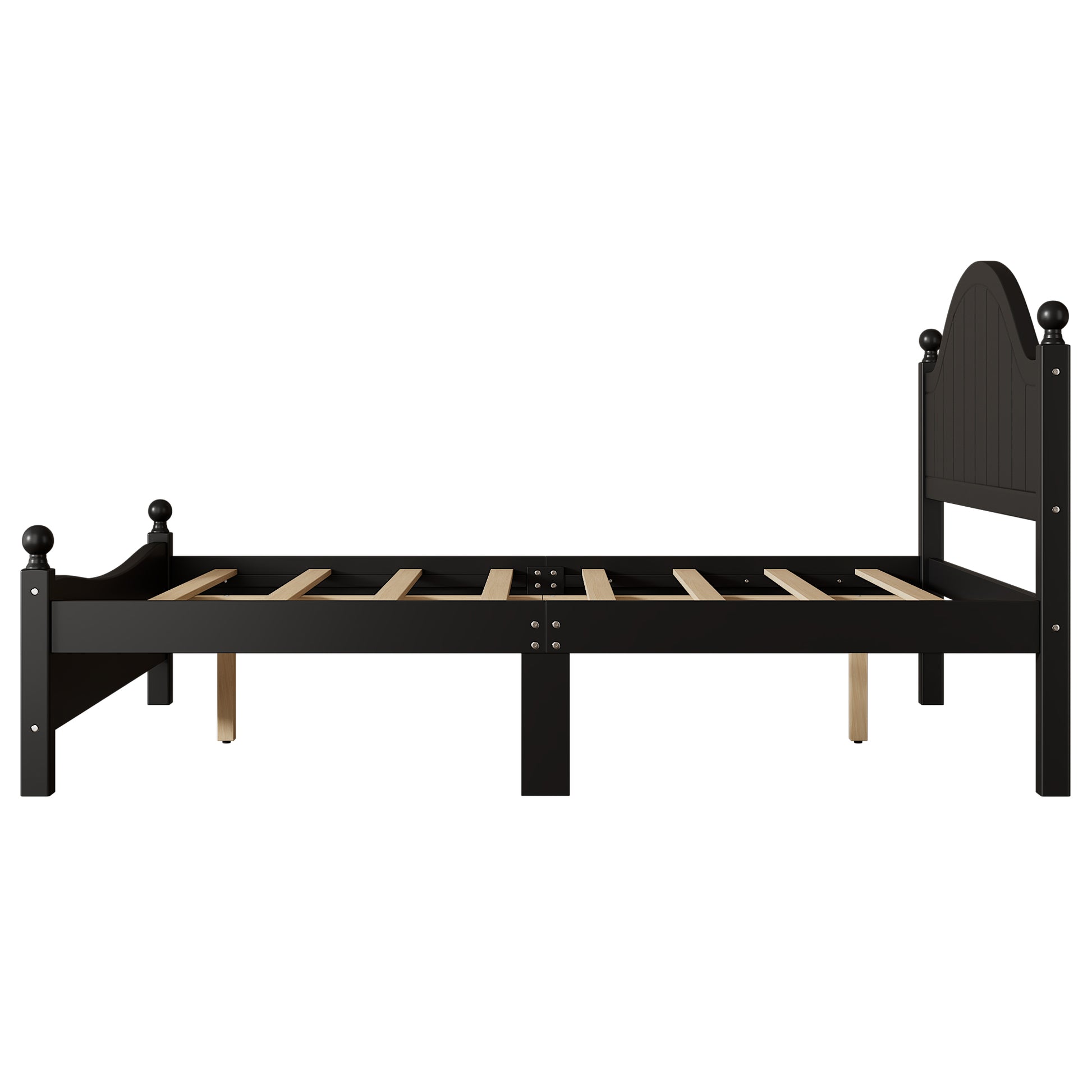 Traditional Concise Style Black Solid Wood Platform Bed, No Need Box Spring, Full Black Wood