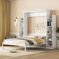 Queen Size Murphy Bed Wall Bed With Shelves And Led Lights,White White Solid Wood Mdf