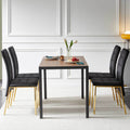 5 Pieces Dining Set Including Black Velvet High Back Golden Color Legs Nordic Dining Chair & Creative Design Mdf Dining Table Metal Black Seats 4 Brown Metal Dining Room 4 Leg Square Dining Table With Chair Mdf