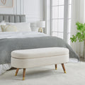 Storage Bench Upholstered Boucle Ottoman With Golden Metal Legs End Of Bed Bench For Bedroom, Living Room, Entryway,Bed Side Ivory Ivory Wood Fabric