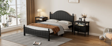 Traditional Concise Style Black Solid Wood Platform Bed, No Need Box Spring, Full Black Wood