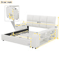 Queen Size Upholstered Platform Bed With Multimedia Nightstand And Storage Shelves, White Box Spring Not Required Queen White Wood Bedroom Bed Frame Faux Leather Upholstered