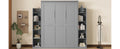 Queen Size Murphy Bed Wall Bed With Shelves And Led Lights,Gray Gray Solid Wood Mdf