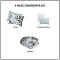 5 Piece Cotton Floral Comforter Set With Throw Pillows Teal Cotton