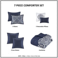 7 Piece Flocking Comforter Set With Euro Shams And Throw Pillows Navy Polyester