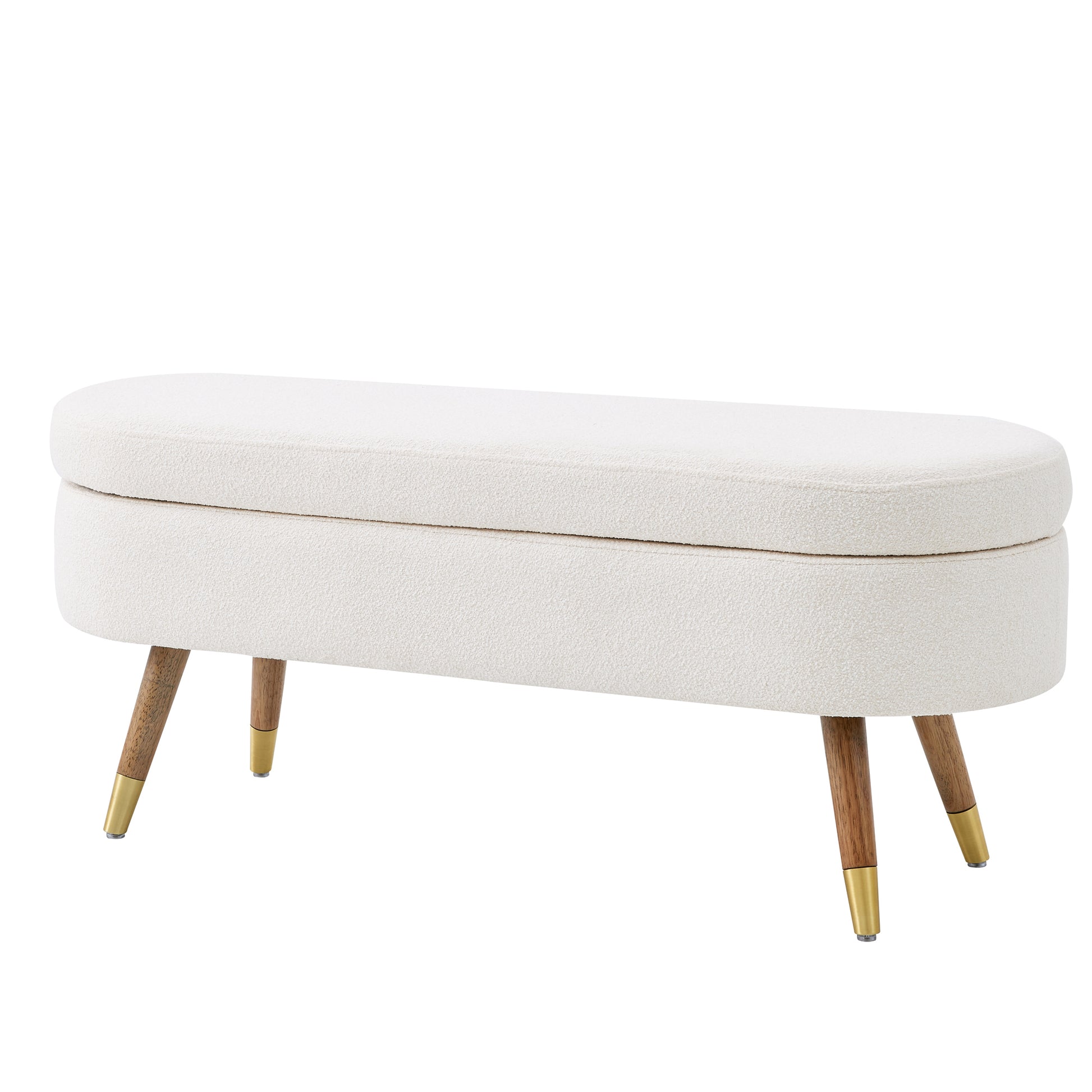 Storage Bench Upholstered Boucle Ottoman With Golden Metal Legs End Of Bed Bench For Bedroom, Living Room, Entryway,Bed Side Ivory Ivory Wood Fabric